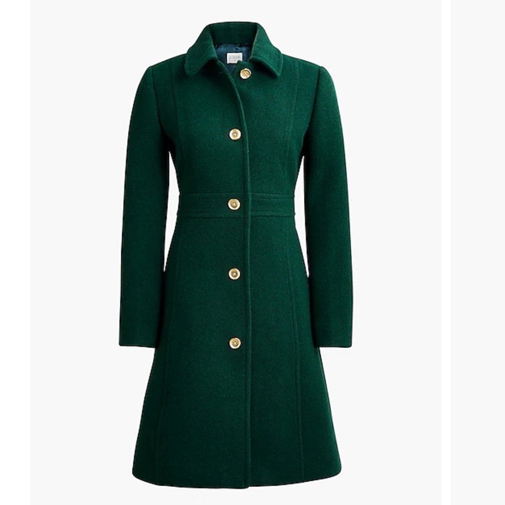 J. Crew Dark Green Wool Blend Lady Day Pea Coat with Gold Buttons